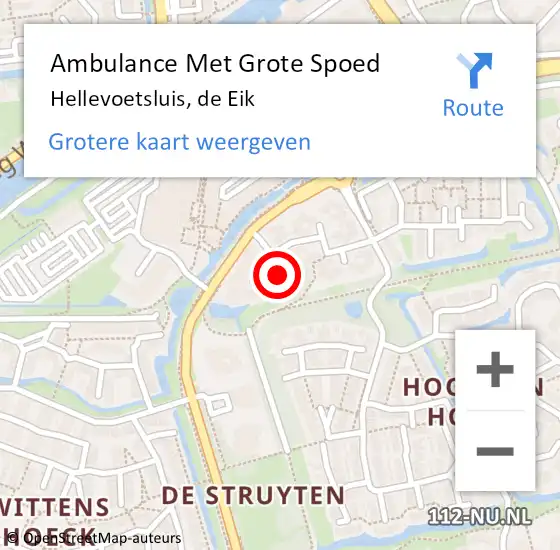 Locatie op kaart van de 112 melding: Ambulance Met Grote Spoed Naar Hellevoetsluis, de Eik op 21 november 2023 18:01