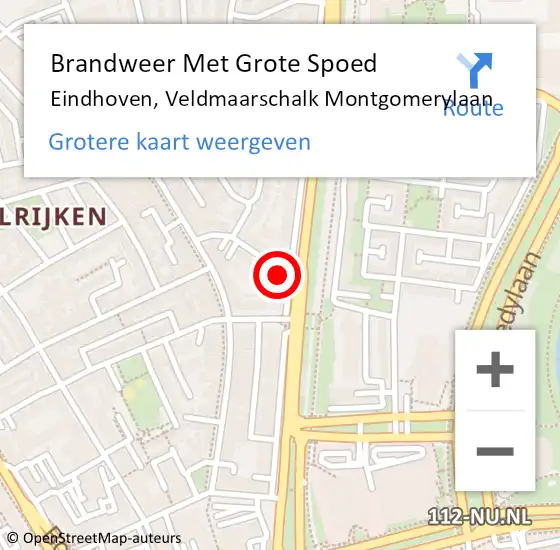 Locatie op kaart van de 112 melding: Brandweer Met Grote Spoed Naar Eindhoven, Veldmaarschalk Montgomerylaan op 21 november 2023 18:19