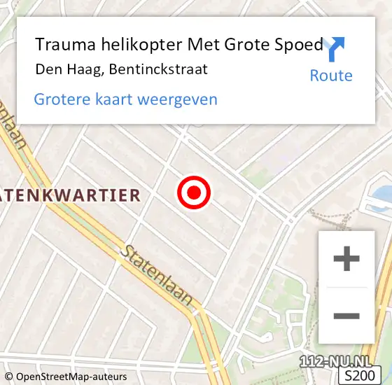 Locatie op kaart van de 112 melding: Trauma helikopter Met Grote Spoed Naar Den Haag, Bentinckstraat op 21 november 2023 18:33