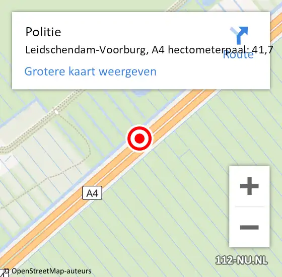 Locatie op kaart van de 112 melding: Politie Leidschendam-Voorburg, A4 hectometerpaal: 41,7 op 21 november 2023 18:44