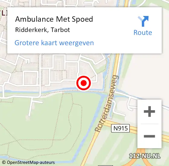 Locatie op kaart van de 112 melding: Ambulance Met Spoed Naar Ridderkerk, Tarbot op 21 november 2023 19:04