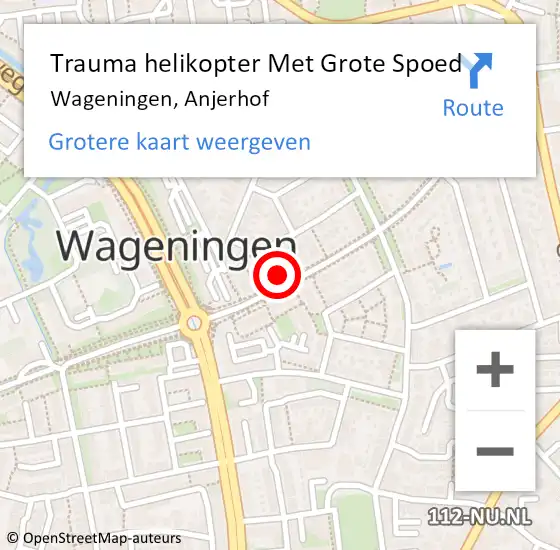 Locatie op kaart van de 112 melding: Trauma helikopter Met Grote Spoed Naar Wageningen, Anjerhof op 21 november 2023 19:14
