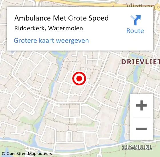 Locatie op kaart van de 112 melding: Ambulance Met Grote Spoed Naar Ridderkerk, Watermolen op 21 november 2023 19:56