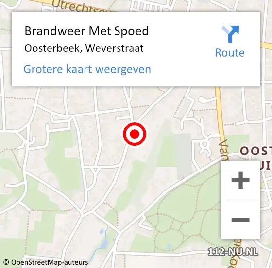 Locatie op kaart van de 112 melding: Brandweer Met Spoed Naar Oosterbeek, Weverstraat op 21 november 2023 20:07