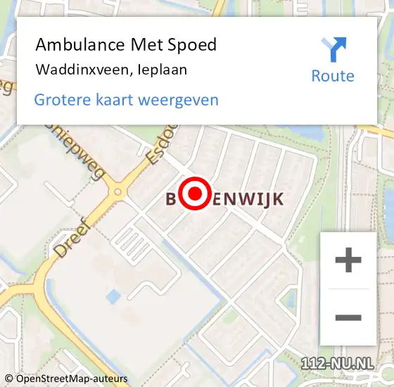 Locatie op kaart van de 112 melding: Ambulance Met Spoed Naar Waddinxveen, Ieplaan op 21 november 2023 20:15