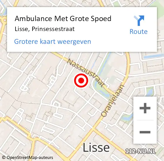Locatie op kaart van de 112 melding: Ambulance Met Grote Spoed Naar Lisse, Prinsessestraat op 21 november 2023 20:21
