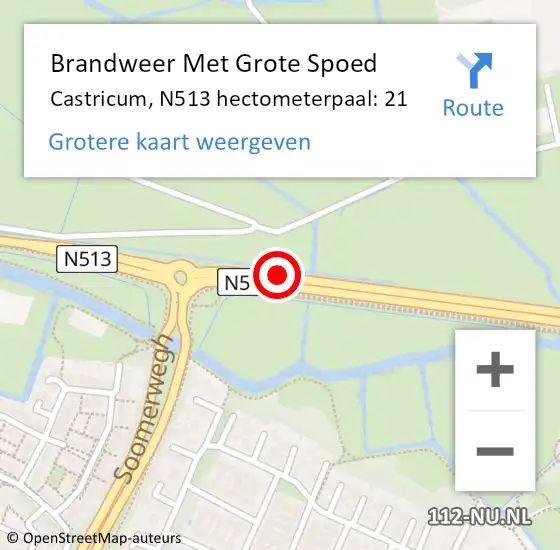 Locatie op kaart van de 112 melding: Brandweer Met Grote Spoed Naar Castricum, N513 hectometerpaal: 21 op 21 november 2023 20:22