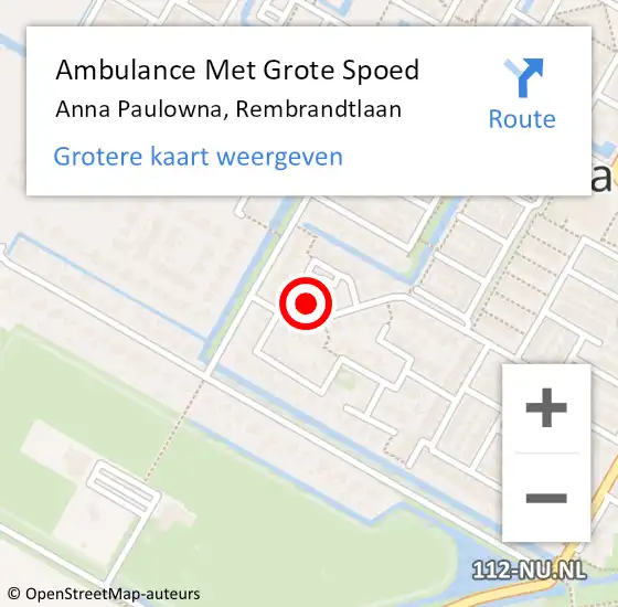 Locatie op kaart van de 112 melding: Ambulance Met Grote Spoed Naar Anna Paulowna, Rembrandtlaan op 21 november 2023 20:26