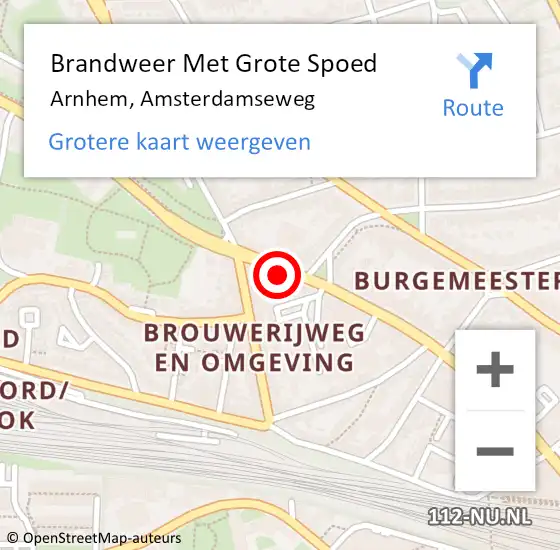 Locatie op kaart van de 112 melding: Brandweer Met Grote Spoed Naar Arnhem, Amsterdamseweg op 21 november 2023 20:45