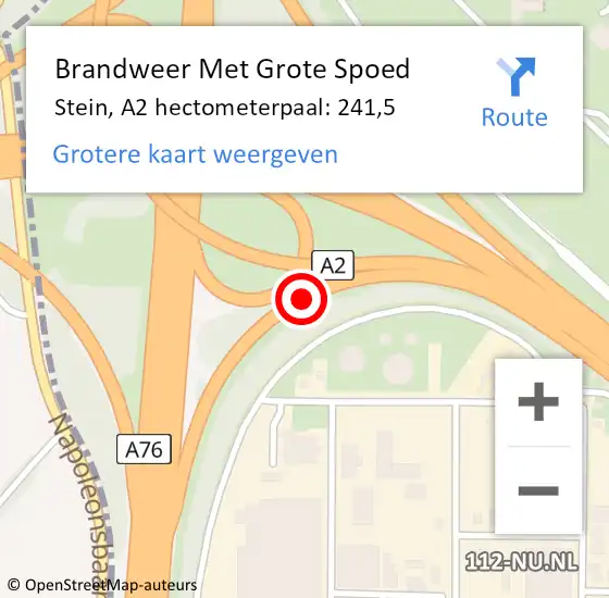 Locatie op kaart van de 112 melding: Brandweer Met Grote Spoed Naar Stein, A2 hectometerpaal: 241,5 op 21 november 2023 20:58