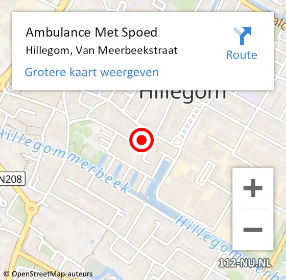 Locatie op kaart van de 112 melding: Ambulance Met Spoed Naar Hillegom, Van Meerbeekstraat op 21 november 2023 21:23