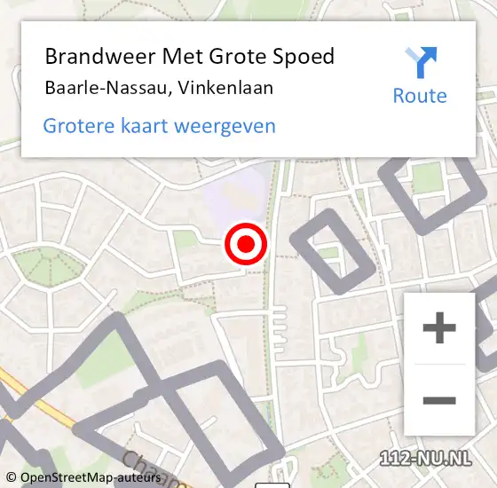 Locatie op kaart van de 112 melding: Brandweer Met Grote Spoed Naar Baarle-Nassau, Vinkenlaan op 21 november 2023 21:26