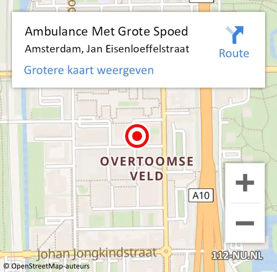 Locatie op kaart van de 112 melding: Ambulance Met Grote Spoed Naar Amsterdam, Jan Eisenloeffelstraat op 21 november 2023 21:31
