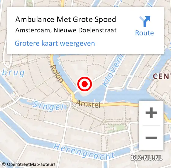 Locatie op kaart van de 112 melding: Ambulance Met Grote Spoed Naar Amsterdam, Nieuwe Doelenstraat op 21 november 2023 21:48