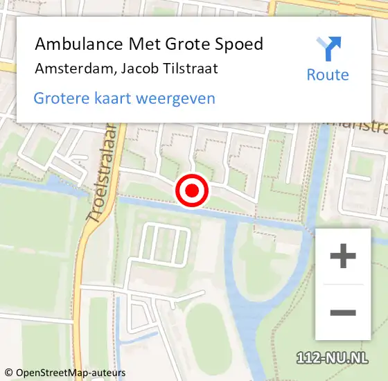 Locatie op kaart van de 112 melding: Ambulance Met Grote Spoed Naar Amsterdam, Jacob Tilstraat op 21 november 2023 21:50