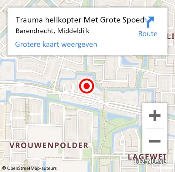 Locatie op kaart van de 112 melding: Trauma helikopter Met Grote Spoed Naar Barendrecht, Middeldijk op 21 november 2023 21:57