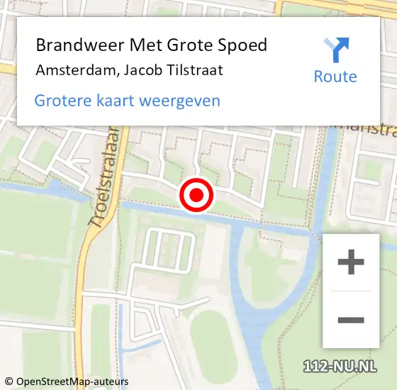 Locatie op kaart van de 112 melding: Brandweer Met Grote Spoed Naar Amsterdam, Jacob Tilstraat op 21 november 2023 21:57