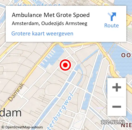 Locatie op kaart van de 112 melding: Ambulance Met Grote Spoed Naar Amsterdam, Oudezijds Armsteeg op 21 november 2023 22:19