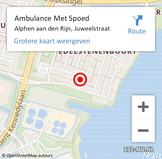 Locatie op kaart van de 112 melding: Ambulance Met Spoed Naar Alphen aan den Rijn, Juweelstraat op 21 november 2023 22:48