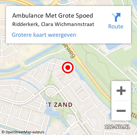 Locatie op kaart van de 112 melding: Ambulance Met Grote Spoed Naar Ridderkerk, Clara Wichmannstraat op 21 november 2023 23:03