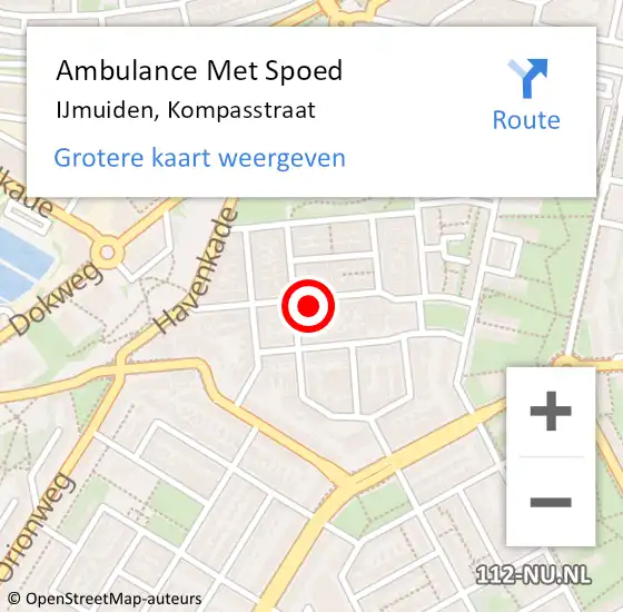 Locatie op kaart van de 112 melding: Ambulance Met Spoed Naar IJmuiden, Kompasstraat op 21 november 2023 23:16