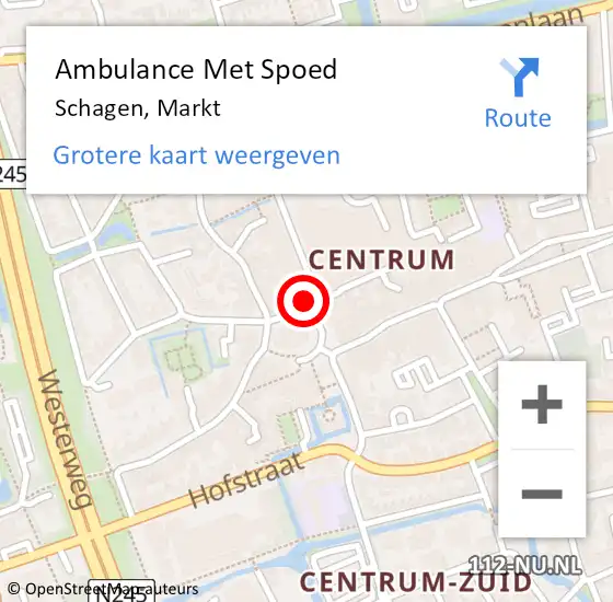 Locatie op kaart van de 112 melding: Ambulance Met Spoed Naar Schagen, Markt op 22 november 2023 00:01