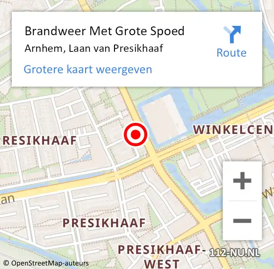 Locatie op kaart van de 112 melding: Brandweer Met Grote Spoed Naar Arnhem, Laan van Presikhaaf op 22 november 2023 02:10