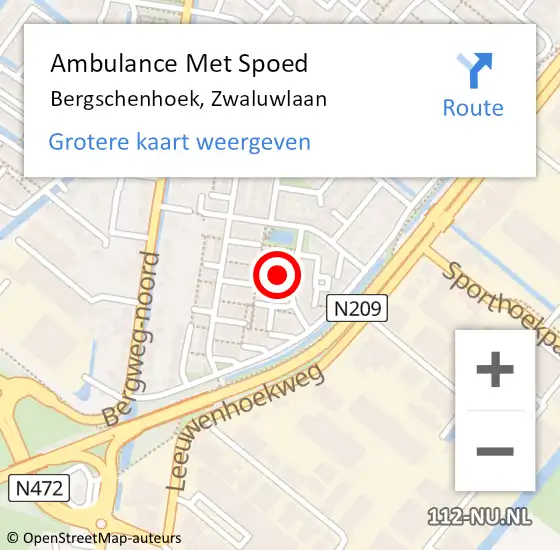 Locatie op kaart van de 112 melding: Ambulance Met Spoed Naar Bergschenhoek, Zwaluwlaan op 22 november 2023 02:10