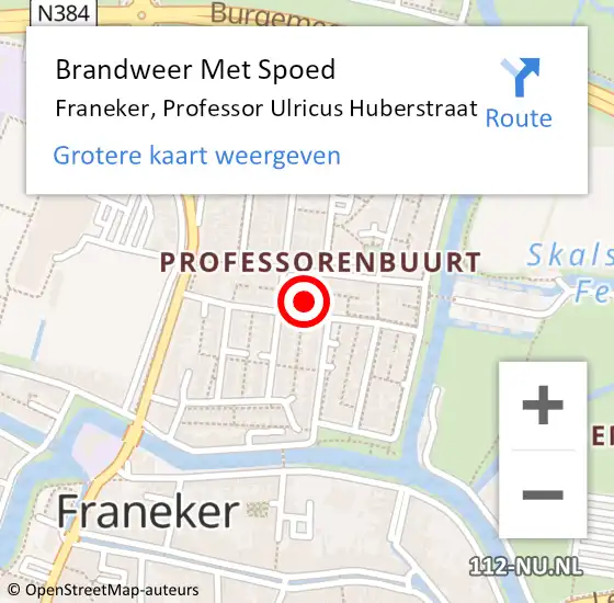 Locatie op kaart van de 112 melding: Brandweer Met Spoed Naar Franeker, Professor Ulricus Huberstraat op 22 november 2023 02:21