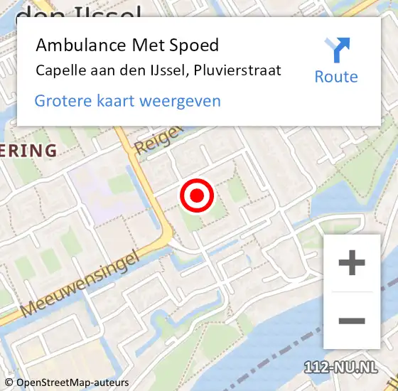 Locatie op kaart van de 112 melding: Ambulance Met Spoed Naar Capelle aan den IJssel, Pluvierstraat op 22 november 2023 03:25