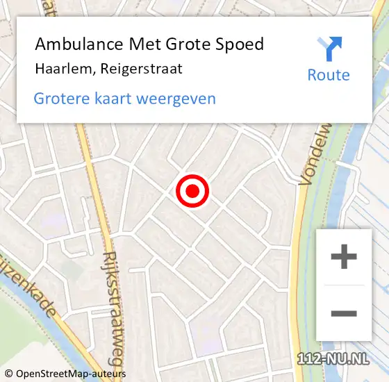 Locatie op kaart van de 112 melding: Ambulance Met Grote Spoed Naar Haarlem, Reigerstraat op 22 november 2023 05:02