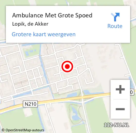 Locatie op kaart van de 112 melding: Ambulance Met Grote Spoed Naar Lopik, de Akker op 22 november 2023 06:03