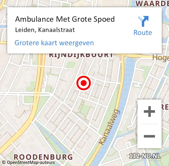 Locatie op kaart van de 112 melding: Ambulance Met Grote Spoed Naar Leiden, Kanaalstraat op 22 november 2023 06:46