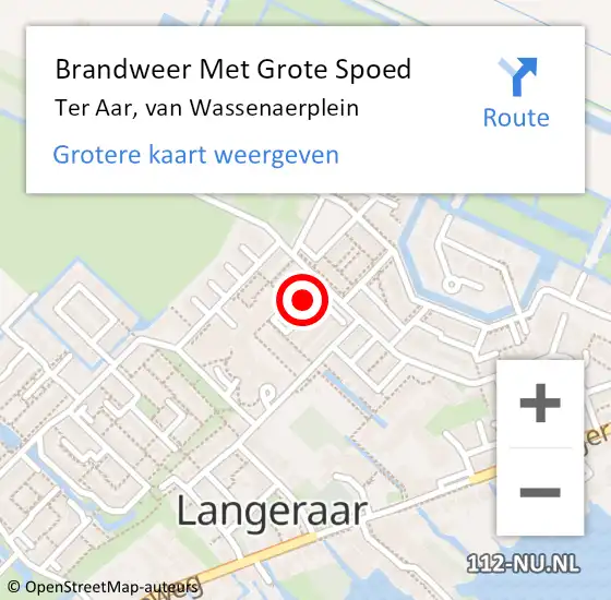 Locatie op kaart van de 112 melding: Brandweer Met Grote Spoed Naar Ter Aar, van Wassenaerplein op 22 november 2023 07:02