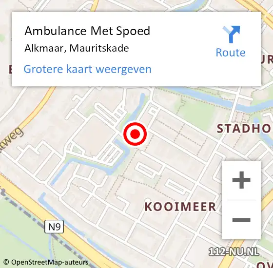 Locatie op kaart van de 112 melding: Ambulance Met Spoed Naar Alkmaar, Mauritskade op 22 november 2023 07:07