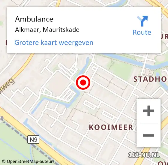 Locatie op kaart van de 112 melding: Ambulance Alkmaar, Mauritskade op 22 november 2023 07:07