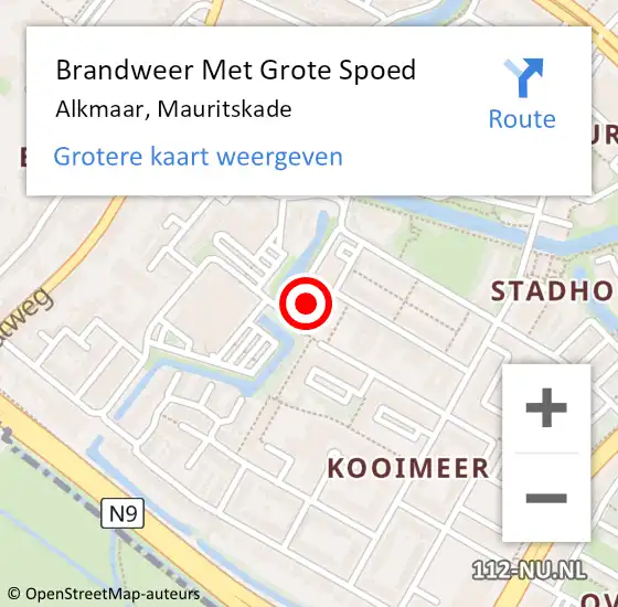 Locatie op kaart van de 112 melding: Brandweer Met Grote Spoed Naar Alkmaar, Mauritskade op 22 november 2023 07:08