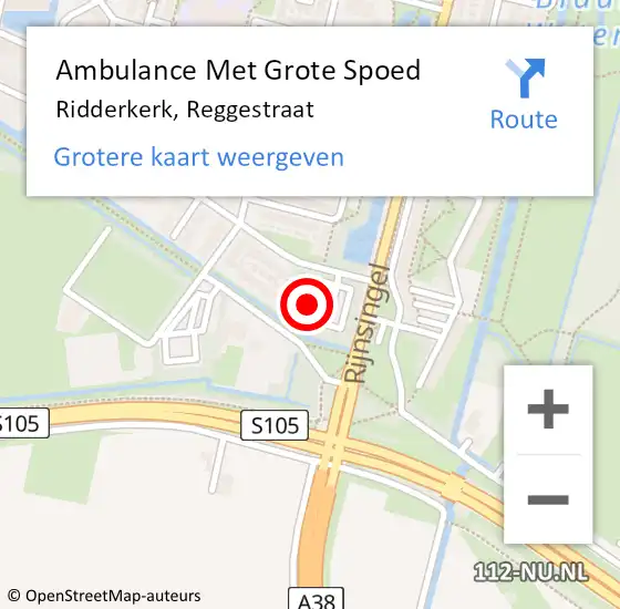 Locatie op kaart van de 112 melding: Ambulance Met Grote Spoed Naar Ridderkerk, Reggestraat op 22 november 2023 07:40
