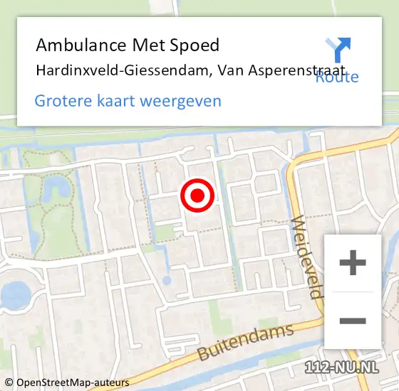 Locatie op kaart van de 112 melding: Ambulance Met Spoed Naar Hardinxveld-Giessendam, Van Asperenstraat op 22 november 2023 08:11