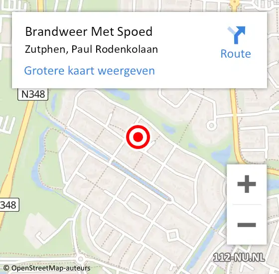 Locatie op kaart van de 112 melding: Brandweer Met Spoed Naar Zutphen, Paul Rodenkolaan op 22 november 2023 08:12