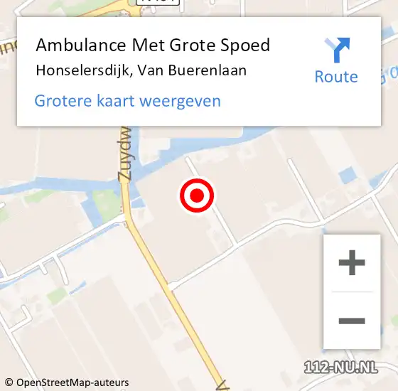 Locatie op kaart van de 112 melding: Ambulance Met Grote Spoed Naar Honselersdijk, Van Buerenlaan op 22 november 2023 08:16