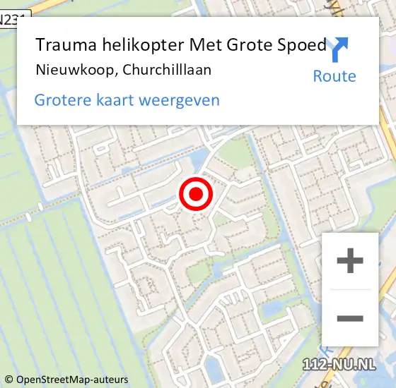 Locatie op kaart van de 112 melding: Trauma helikopter Met Grote Spoed Naar Nieuwkoop, Churchilllaan op 22 november 2023 08:56