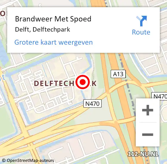 Locatie op kaart van de 112 melding: Brandweer Met Spoed Naar Delft, Delftechpark op 22 november 2023 09:06