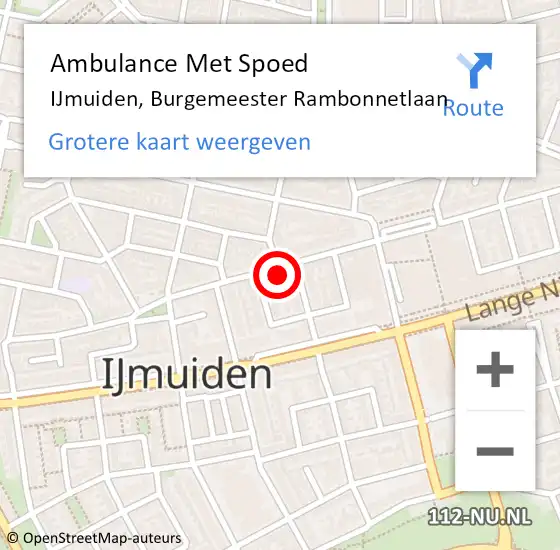 Locatie op kaart van de 112 melding: Ambulance Met Spoed Naar IJmuiden, Burgemeester Rambonnetlaan op 22 november 2023 09:11