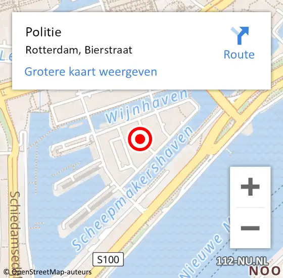 Locatie op kaart van de 112 melding: Politie Rotterdam, Bierstraat op 22 november 2023 09:11