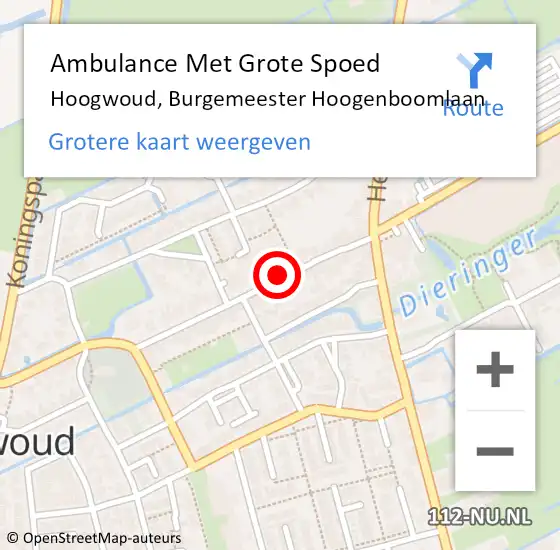 Locatie op kaart van de 112 melding: Ambulance Met Grote Spoed Naar Hoogwoud, Burgemeester Hoogenboomlaan op 22 november 2023 09:43