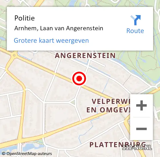 Locatie op kaart van de 112 melding: Politie Arnhem, Laan van Angerenstein op 22 november 2023 09:48