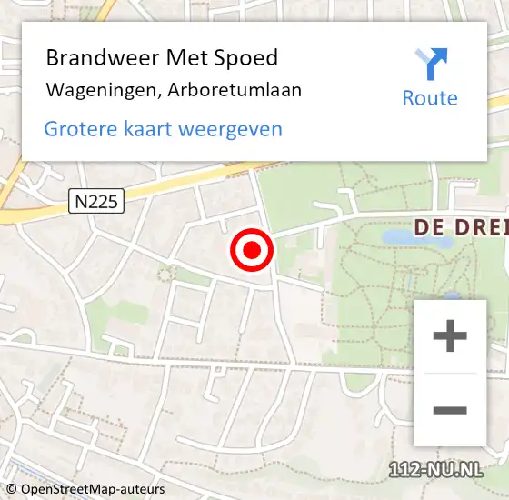 Locatie op kaart van de 112 melding: Brandweer Met Spoed Naar Wageningen, Arboretumlaan op 22 november 2023 09:50