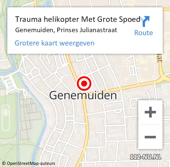 Locatie op kaart van de 112 melding: Trauma helikopter Met Grote Spoed Naar Genemuiden, Prinses Julianastraat op 22 november 2023 09:55