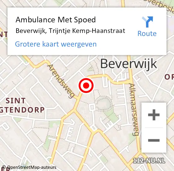 Locatie op kaart van de 112 melding: Ambulance Met Spoed Naar Beverwijk, Trijntje Kemp-Haanstraat op 22 november 2023 10:08